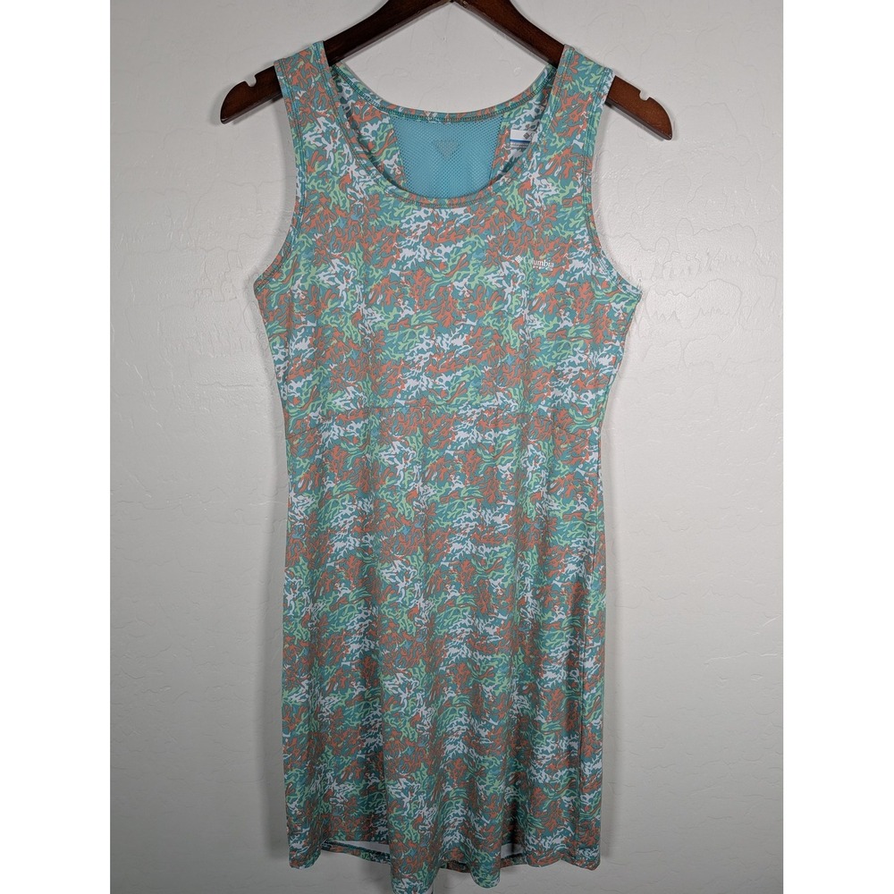 Columbia PFG Dress Womens Medium Green Coral Sleeveless Fishing Sun Protection